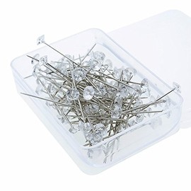 RuiLing 1-Box (100pcs) Clear Acrylic Straight Pins, Clear Corsages Pins，Crystal Floral Bouquet Pins Diamante Head Pins for DIY Wedding Decoration Flowers Pins Corsages Pins 8x50mm