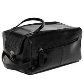 SID & VAIN wash Bag Bristol Large Travel Overnight Wash Gym Shaving Bag for Men's Or Ladies  Real Leather Toiletry Bag Leather Bag Women and Men Black