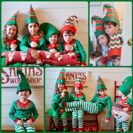 Popshion Kids Christmas Pajamas Elf Toddler Boys Long Sleeve Xmas Pjs Set Christmas Girls Santa Claus Jammies Green White Striped Pj 8t