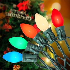 Christmas Decorations - C7 LED Christmas Lights Outdoor, 25Ft Vintage Christmas Lights Multicolor LED Christmas Tree Lights Shatterproof with 25+2 Bulbs for Christmas Tree Home Yard Decor, 0.6W