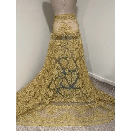 wowfabric4less123 Gold Corded Embroidery Sequins Beads Bridal Lace Fabric 50” Width 1 Yard