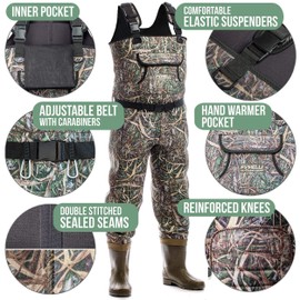 Foxelli Chest Waders – Camo Neoprene Hunting & Fishing Waders for Men & Women with Boots, Waterproof Bootfoot Waders