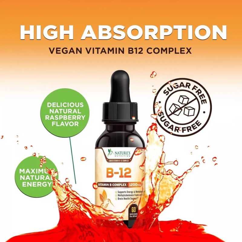Vitamin B12 Sublingual Liquid Drops 1200mcg Natural Energy Booster (2