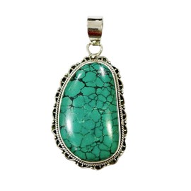 Natural Turquoise Unique Healing Gemstone Tribal Cigar Amulet Pendant for Women Men Fine Tibetan Ethnic Boho Fashion Handmade Jewellery 925 Sterling Silver Pendant