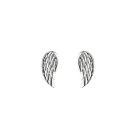 DEW Mini Angel Wing Stud Earrings – Sterling Silver, Textured 3D Detail, Facing Design (Mirrored Left and Right), Great for Gifting