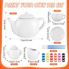 PullCrease 45 Pcs Spring Paint Your Own Tea Kit Craft DIY Tea Kit Mini Ceramic Tea Cups to Paint Including Porcelain Dishes Paint Brush for Party Girls Boys Set(Stylish Style)