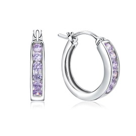RANDES Alexandrite Hoop Earrings Sterling Silver Huggie Hoop Earrings 18mm Purple Earrings for Women June Birthstone Earrings Wedding Anniversary Jewelry