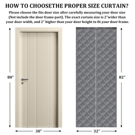 Magnetic Thermal Insulated Door Curtain, Temporary Cover, Durable Upgraded Oxford Cloth & Thicken Cotton Fill, Soundproof and Windproof (Gray, Fits Size 30" x 80")