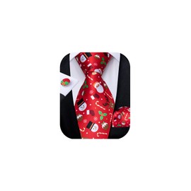 DiBanGu Christmas Ties for Men Xmas Holiday Necktie and Pocket Square Cufflinks Set Vacation Festive Necktie with Gift Box, Red/White Snowman, One Size