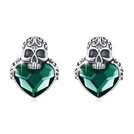 PARYFO Gothic Skull Earrings Sterling Silver Skull Stud Earrings with Blue/Red/White/Pink/Black Crystal Skull Earring Gothic Jewellery Gifts for Unisec Men Women Girls, Sterling Silver, None