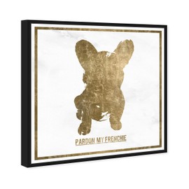 The Oliver Gal Artist Co. Animals Framed Wall Art Canvas Prints 'Pardon My Frenchie' Dogs and Puppies Home Décor, 16 in x 16 in, Gold, White