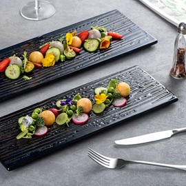 Serving Platter Ceramic Flat Tray-14 inch Large Serving Plate for Party,Sushi,Appetizer,Vegetable,Salad,Set of 2,Uaral(Midnight Blue)