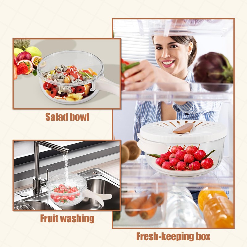 Draining Basket, Plastic Fruit Drainer Container with Foldable Handle 2