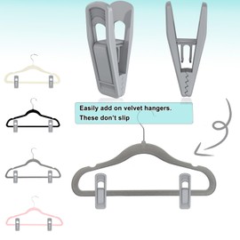 TOFIIGREM Hanger Clips for Velvet Hangers (Grey, 40 PCS), Non-Slip Plastic Clips Pant Skirt Hanger Clips for Gray Flocking Hangers