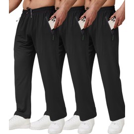 lomsoe 3 Pack Mens Athletic Pants with Zip Pockets Lightweight Sweatpants for Men Joggers Pants Quick Dry Workout Sweat Pants(Black,Black,Black,XL)