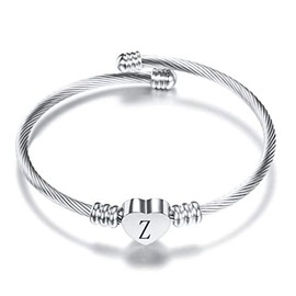 MiiFort Women's Initial Name Silver Cuff Bangle Letter Z Bracelet Love Heart Stainless Steel Family Sister Daughter Granddaughter Birthday