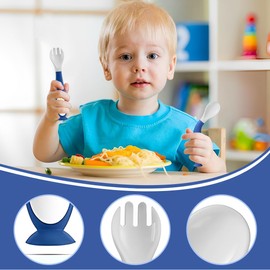 MEXRUMI 1 Set Baby Cutlery Set Children's Cutlery Set Made of TPE PP Cutlery Set Including Fork Spoon (Blue)