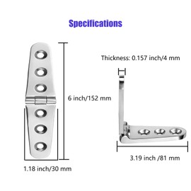 2 Pcs Marine Boat Strap Hinges Stainless Steel, No Noise, Sturdy, Large Size 6 x 1.18 inch(152 x 30mm), 316 Stainless Steel Hinges with Screws