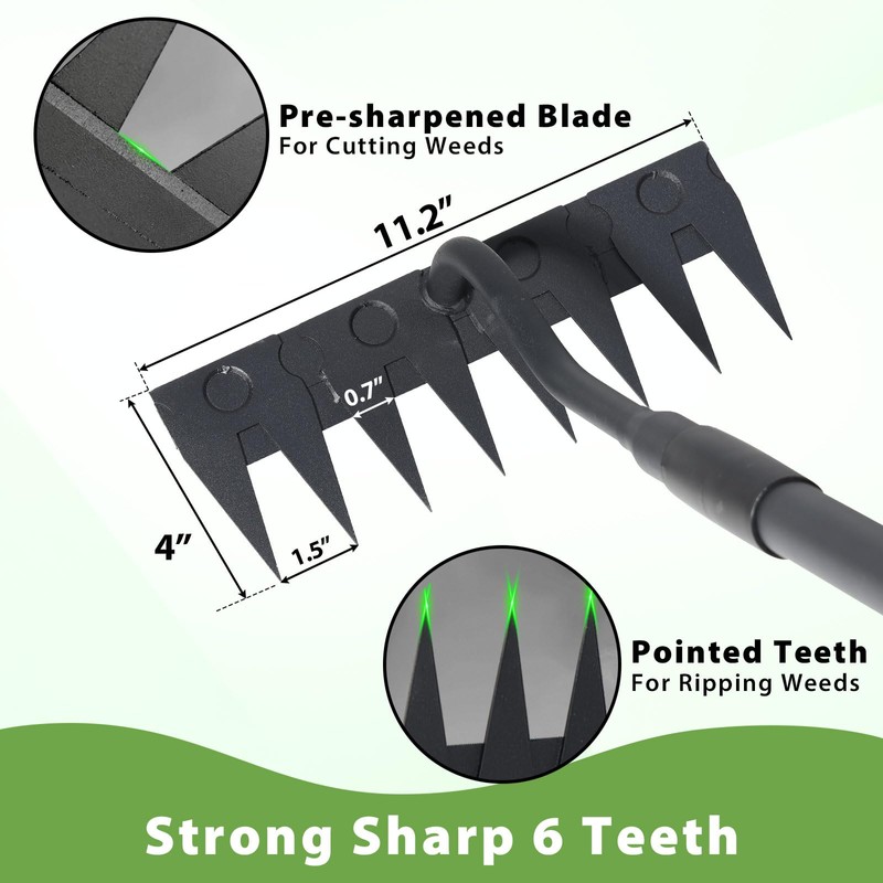 Manual Weeder Tool,8 Tines Garden Weeding Rake with Sharp Blade,55