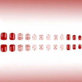 Valentines Press on Nails Short Square 24Pcs Heart Fake Nails Nude Pink Glossy Designs Full Cover Acrylic Nails Valentine's Day False Nails for Women Girls DIY Valentines Day Manicure Decoration