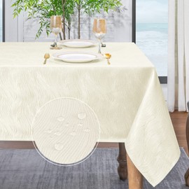 Softalker Jacquard Rectangle Tablecloth, Swirl Design Waterproof Stain Resistant Table Cover Wrinkle Free Heavy Weight Table Cloths for Dinner/Parties/Holiday - 52 x 70 Inch, Ivory
