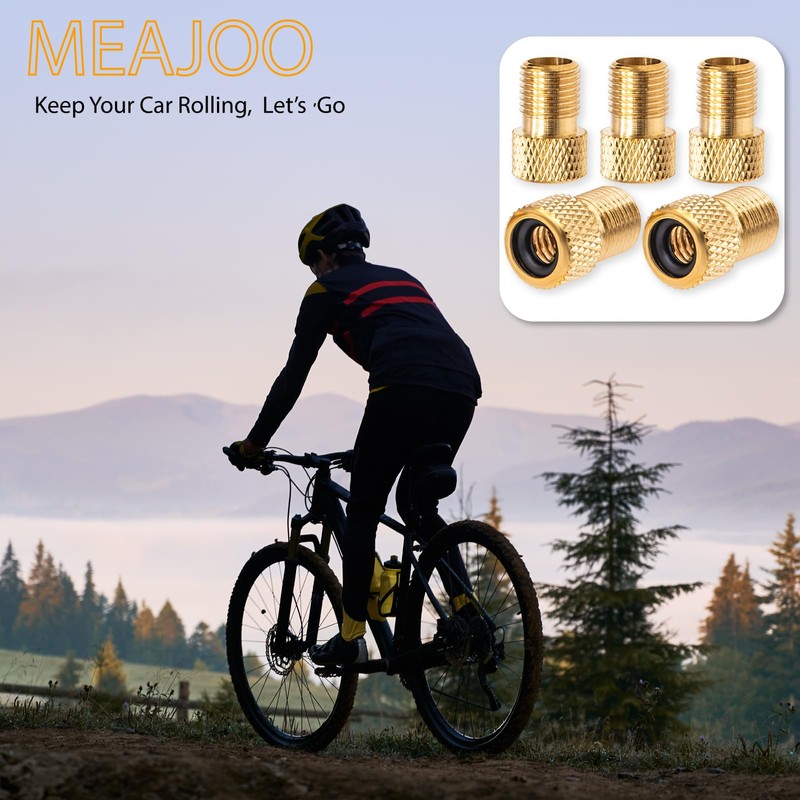 MEAJOO 2PCS Brass Presta Valve Adapter, Convert Presta to Schrader