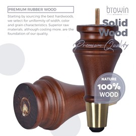 Btowin 7 Inch / 18cm Solid Wood Furniture Legs, 4Pcs Walnut Mid-Century Modern Wooden with Cover Replacement Feet with Threaded M8 Hanger Bolts & Mounting Plate & Screws for Sofa Couch Cabinet