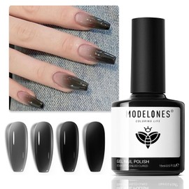 modelones Jelly Nude Black Gel Nail Polish 15 ML 1 Pcs Sheer Neutral Translucent Black Gel Polish Soak Off U V LED Nail Lamp Glassy Jelly Long Nails DIY Home for Women