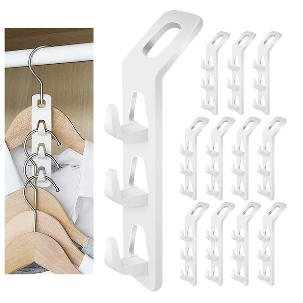 Cascading Clothes Hanger Hooks,Space Saving Series Multi-Function Multi-Layer Cabinet Clothes Connection Folding Storage Clothes Rack Hanger Household Strong Load-Bearing Closet Hook (12pcs)