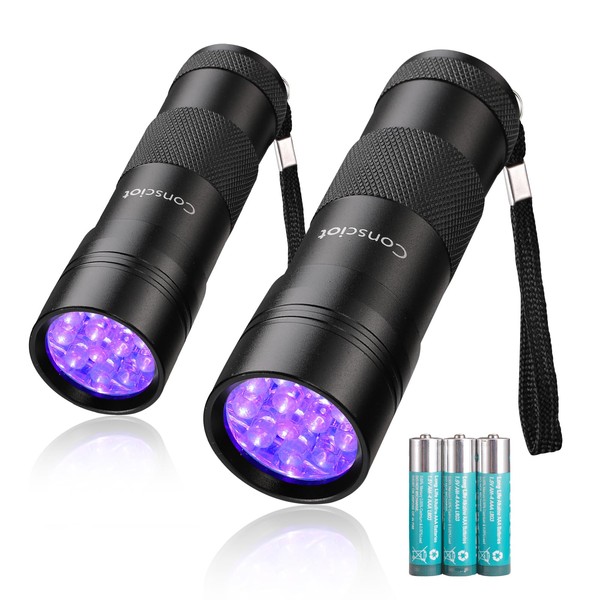 Consciot 2 Pack UV Flashlight Black Light, 12 LED 395nm