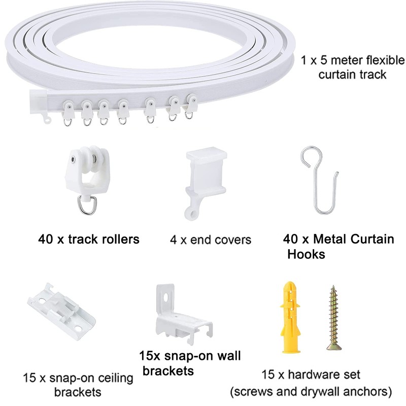 5 Meters (16.4FT) Flexible Bendable Ceiling Curtain Track,Room Divider, Window