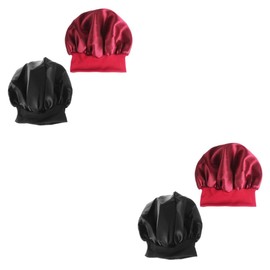 LALAFINA 4pcs Wide Side Elastic Sleeping Cap for Women High Elasticity Hair Loss Bonnet for Chemotherapy Black Red Comfortable Fit for Hair during Sleep