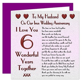 My Husband 6th Wedding Anniversary Card - On Our Iron Anniversary - 6 Years - Sentimental Verse I Love You