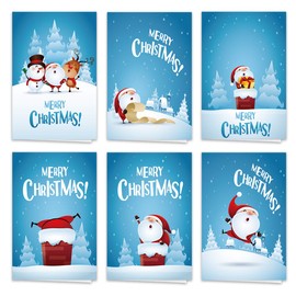KuoYi 36 Pack Cute Cartoon Merry Christmas Cards, 6 Design and 6 of Each Design with 36 White Envelopes and 36 Stickers