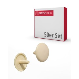Gedotec Furniture Cover Caps Round | Pack of 50 - Screw Caps for Headhole Hole PZ2 | H1115 | Covers Diameter 12 x 2.5 mm | Closure Plugs Plastic Beige | End Caps for Drill Holes and Wood Furniture