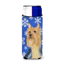 Caroline's Treasures LH9271MUK Silky Terrier Winter Snowflakes Holiday Michelob Ultra Koozies for Slim cans, Slim Can, Multicolor