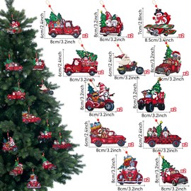 Wooden Christmas Ornaments, 24 Packs Vintage Christmas Wood Hanging Decor for Christmas Tree Decoration, Gnome Santa & Red Truck Wooden Hanging Craft Gnome Xmas Party Supplies