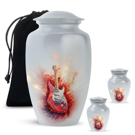 YATHABHISA Guitar Cremation Urn for Human Ashes, White Musical Memorial Urns, Decorative Keepsake for Men & Women, Combo (1Pc 10 Inch & 2Pcs 3 Inch)