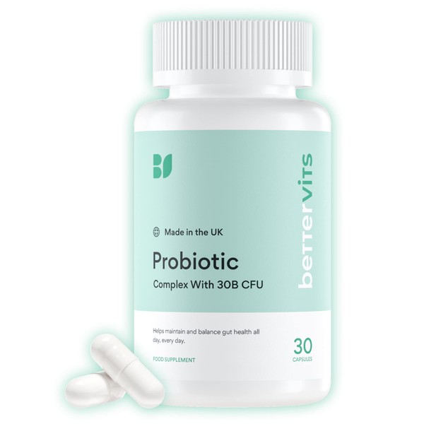 BetterVits Probiotic Complex | 30B CFU | Gut Health | Digestion | Bloating | IBS | with Prebiotic