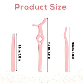 Pack of 3 Eyelash Tweezers, 3 Styles False Eyelash Extension Tweezers, Stainless Steel Eyelash Cluster Applicator Tool with Comb, Eyebrow Tweezers for Women, Beginners Makeup (Pink)