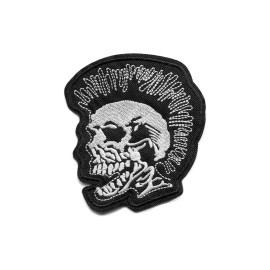 Patchwork Paradise Punk Skull Mohawk Iron-On Embroidered Patch – Edgy and Bold
