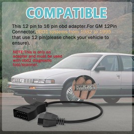 AMHTDOL OBD1 to OBD2 Adapter Fit for GM 12Pin Obd1 to Obd2 16 Pin Connector,Compatible with GM Vehicle 12 pin Diagnostic Cable, Work with OBD2 Scan Tool/OBD 1 Code Reader