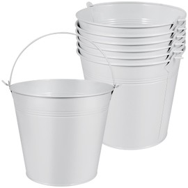 OBTANIM 7 Pack White Metal Buckets with Handle Galvanized Ice Pails for Plants, Succulents, Party Favors Organizing, Rustic Home Decor or Classrooms Pencil Storage (7.1 x 5.2 inch)