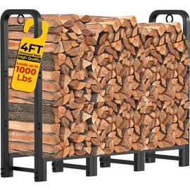 Amagabeli Firewood Log Rack Outdoor 4ft Heavy Duty Logs Holder for Fireplace Indoor Outdoor Adjustable Wood Racks for Fire Wood Holder Metal Pile Stand Storage Stacker Organizer Black