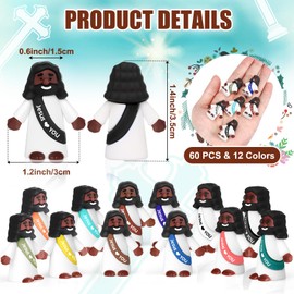 60PCS Little Jesus Figures Easter Black Mini Jesus Figurines in Bulk, Religious Jesus Loves You Figures Gift(Macaron,Jesus Love You)