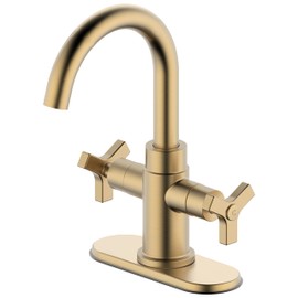 Derengge Brushed Gold Bathroom Faucet,Two-Handle Bathroom Sink Faucet Water Supply Line,Single Hole Lavatory Vantity Faucet,F-0081-CS
