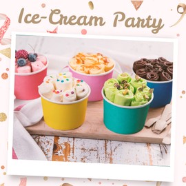 MATICAN Paper Ice Cream Cups, 50-Pack 9-oz Disposable Dessert Bowls for Hot and Cold, 9-ounce, Hot Pink, Baby Pink, Mint, Yellow, Blue