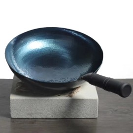Master Star 100% Handmade Chinese Iron Wok No Coating Seasoned Wrought Iron Cauldron Non-stick Gas Cooker Home Usecolor: Blue Seasoned, diameter: 34cm