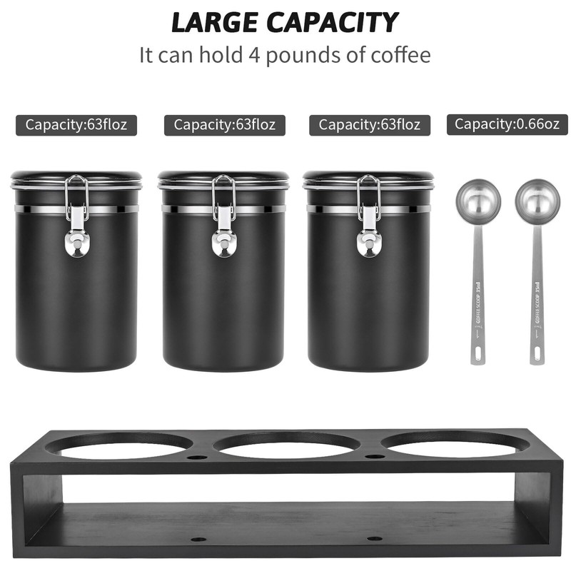 Yangbaga 3x63OZ Sugar Coffee Canisters with Shelf, 304 Stainless Steel