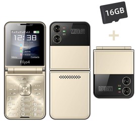 Cellphone Four SIM Card GSM Cellular Network Flashlight Speed Dial Magic Voice Foldable Mobile Phone - Color: Gold N 16GB Card